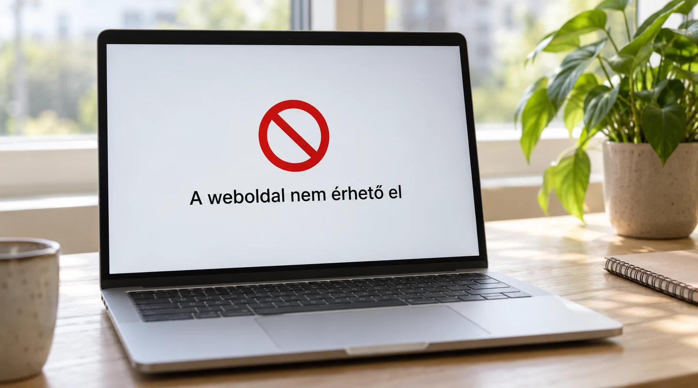 Tiltást jelző üzenet egy asztalon álló laptop képernyőjén