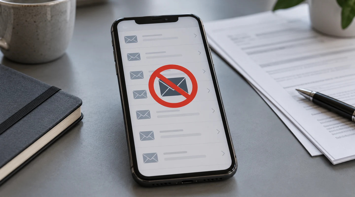 Letiltott értesítéseket jelző telefon ügyviteli papírok mellett